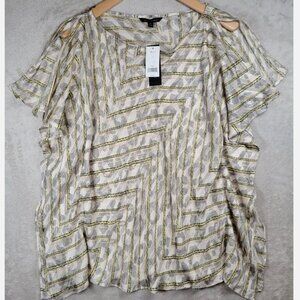 Banana Republic Top Blouse Womens Sz M Geometric Short Split Sleeve Light NEW
